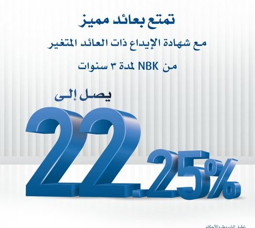 استمتع بعائد يصل إلى 22.25% مع شهادات الإيداع “ذات العائد المتغير” من بنك NBK