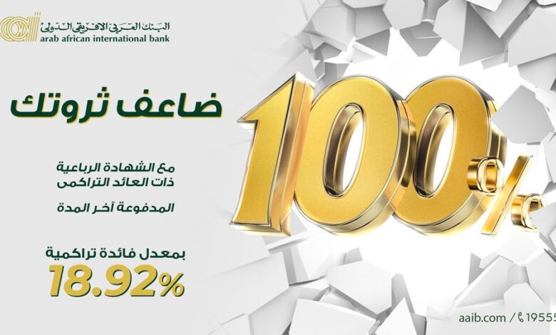 البنك العربي الأفريقي يطرح شهادة رباعية بعائد تراكمي 100%