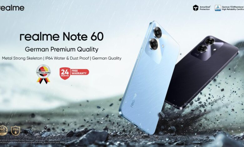 هاتف realme Note 60 يضع معيارًا جديدًا مع درع مقاوم وحماية من الماء بتصنيف IP64