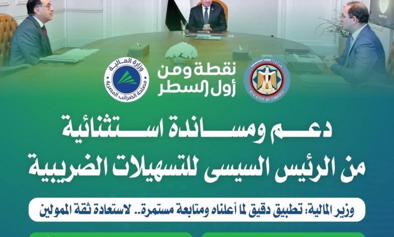 وزير المالية: دعم ومساندة استثنائية من الرئيس السيسى للتسهيلات الضريبية وزير المالية: دعم ومساندة استثنائية من الرئيس السيسى للتسهيلات الضريبية