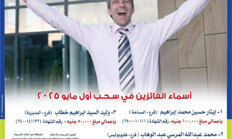المصرف المتحد يعلن أسماء الفائزين في سحب شهادة المليونير لشهر مايو 2025 المصرف المتحد يعلن أسماء الفائزين في سحب شهادة المليونير لشهر مايو 2025