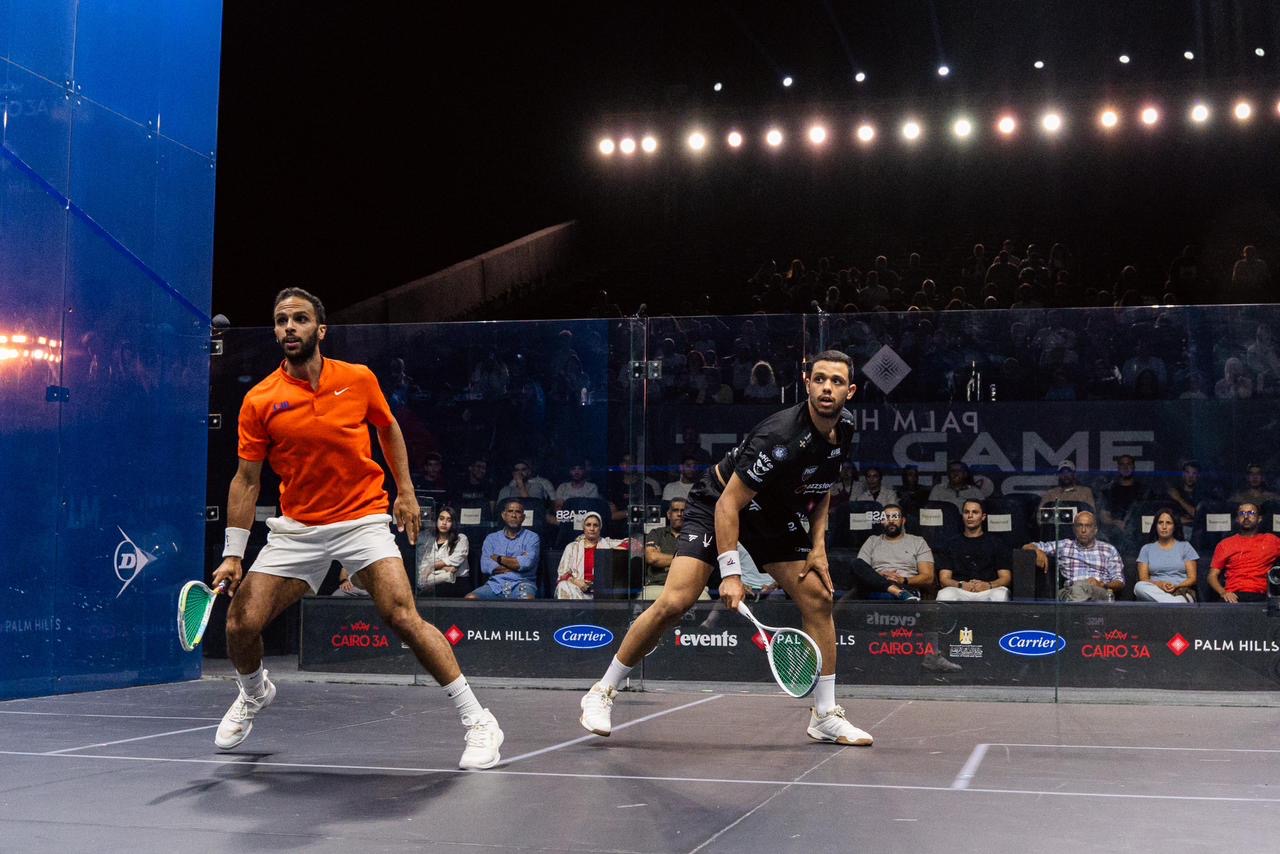مصطفى عسل ونوران جوهر يتأهلان للدور نصف نهائي بطولة بالم هيلز المفتوحة للإسكواش
