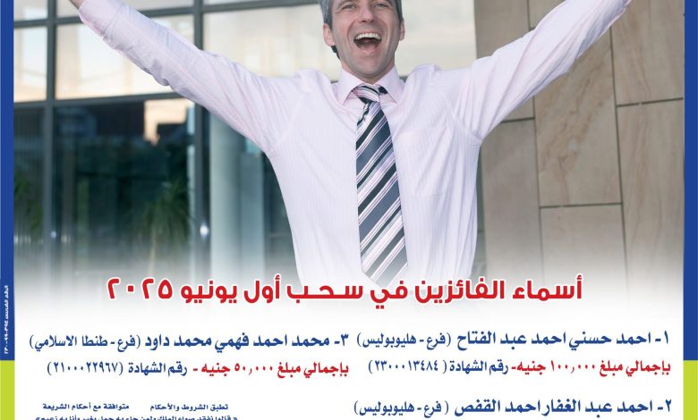 المصرف المتحد يعلن أسماء الفائزين بشهادة المليونير لشهر يونيو 2025 المصرف المتحد يعلن أسماء الفائزين بشهادة المليونير لشهر يونيو 2025