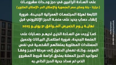 بنك التعمير والإسكان: آخر موعد لتسجيل بيانات الحجز الإلكتروني لمشروعات الإسكان الجديدة 31 يوليو