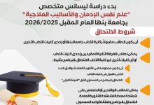 ننشر شروط التقديم لأول ليسانس متخصص على مستوى الشرق الأوسط في علم نفس الإدمان