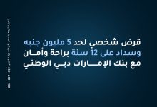 بنك الإمارات دبي الوطني يتيح القرض الشخصي حتى 5 ملايين جنيه بخطط سداد تصل إلى 12 سنة