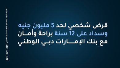 بنك الإمارات دبي الوطني يتيح القرض الشخصي حتى 5 ملايين جنيه بخطط سداد تصل إلى 12 سنة