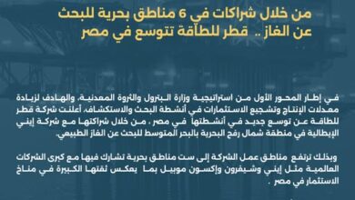 من خلال شراكات في 6 مناطق بحرية للبحث عن الغاز ..  قطر للطاقة تتوسع في مصر من خلال شراكات في 6 مناطق بحرية للبحث عن الغاز ..  قطر للطاقة تتوسع في مصر