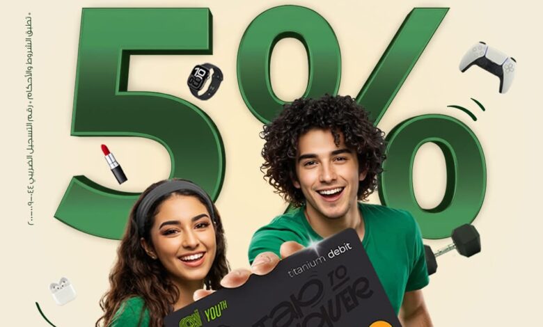 البنك العربي الأفريقي يتيح كاش باك 5% على المشتريات ببطاقة الخصم للشباب البنك العربي الأفريقي يتيح كاش باك 5% على المشتريات ببطاقة الخصم للشباب