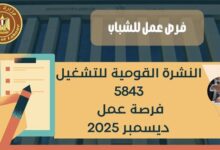  5843 فرصة عمل جديدة في 31 شركة بـ10 محافظات