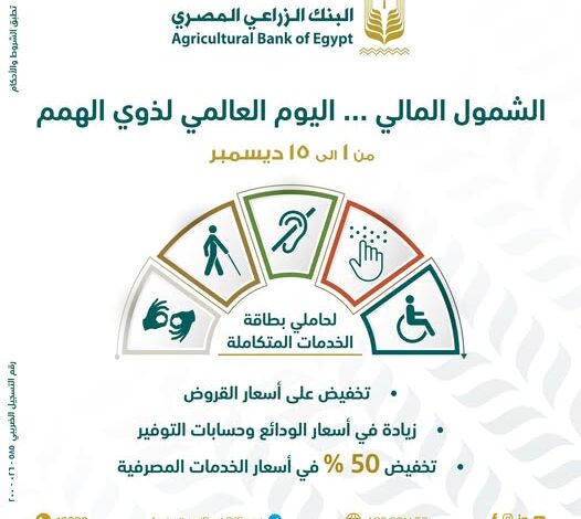 البنك الزراعي المصري يطلق عروضًا ومزايا مجانية بمناسبة اليوم العالمي لذوي الهمم