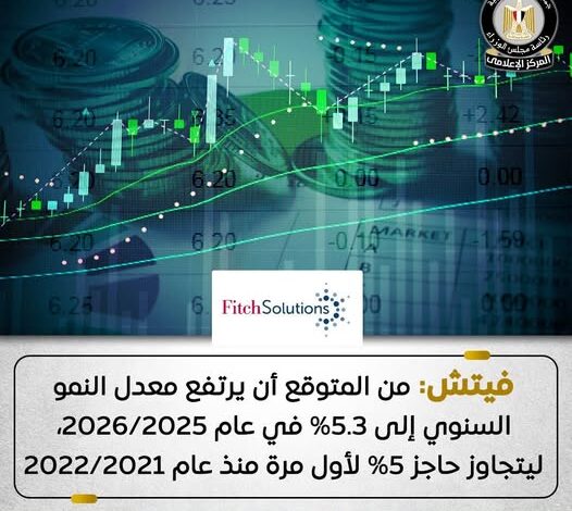 فيتش سولوشنز: اقتصاد مصر ينمو 5.3% في 2026/2025 بفضل الاستثمار والتصدير فيتش سولوشنز: اقتصاد مصر ينمو 5.3% في 2026/2025 بفضل الاستثمار والتصدير