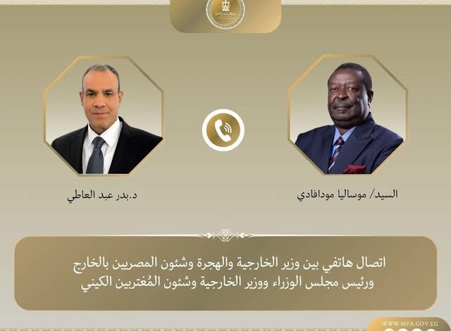 اتصال هاتفي بين وزير الخارجية ونظيره الكيني لتعزيز العلاقات الثنائية بين البلدين