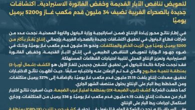 البترول تحقق اكتشافات جديدة في الصحراء الغربية تضيف 34 مليون قدم مكعب غاز و5200 برميل يوميًا