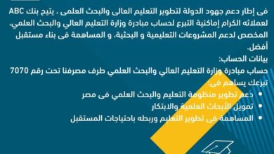 عبر حساب مخصص.. بنك ABC يفتح باب التبرع لمشروعات التعليم العالي والبحث العلمي