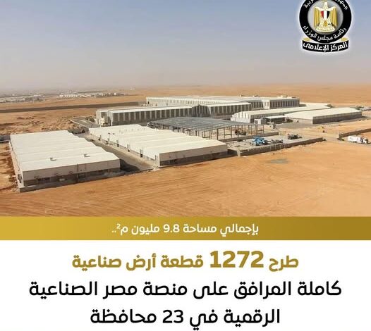1272 قطعة.. إطلاق الطرح الثالث عشر للأراضي الصناعية عبر منصة مصر الرقمية 1272 قطعة.. إطلاق الطرح الثالث عشر للأراضي الصناعية عبر منصة مصر الرقمية